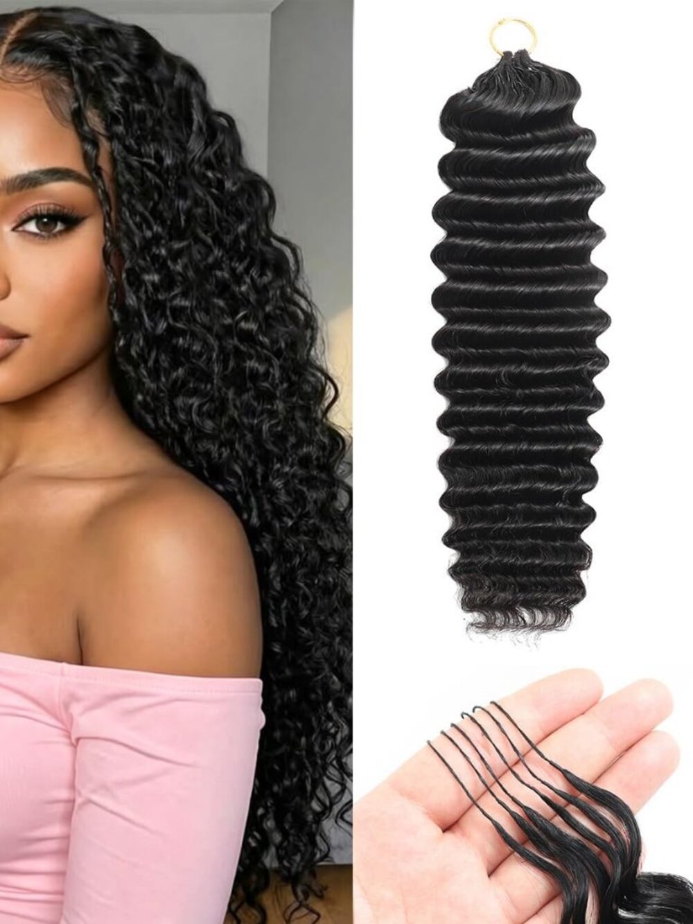 16" 100% Human Hair Crochet Extensions 60g Deep Wave Pre Separated Miracle Knot